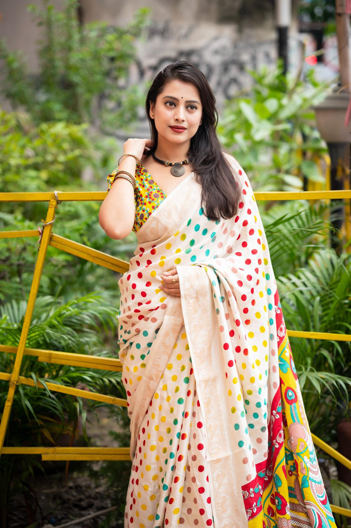 Pearl Cream Soft Pashmina Silk Saree.