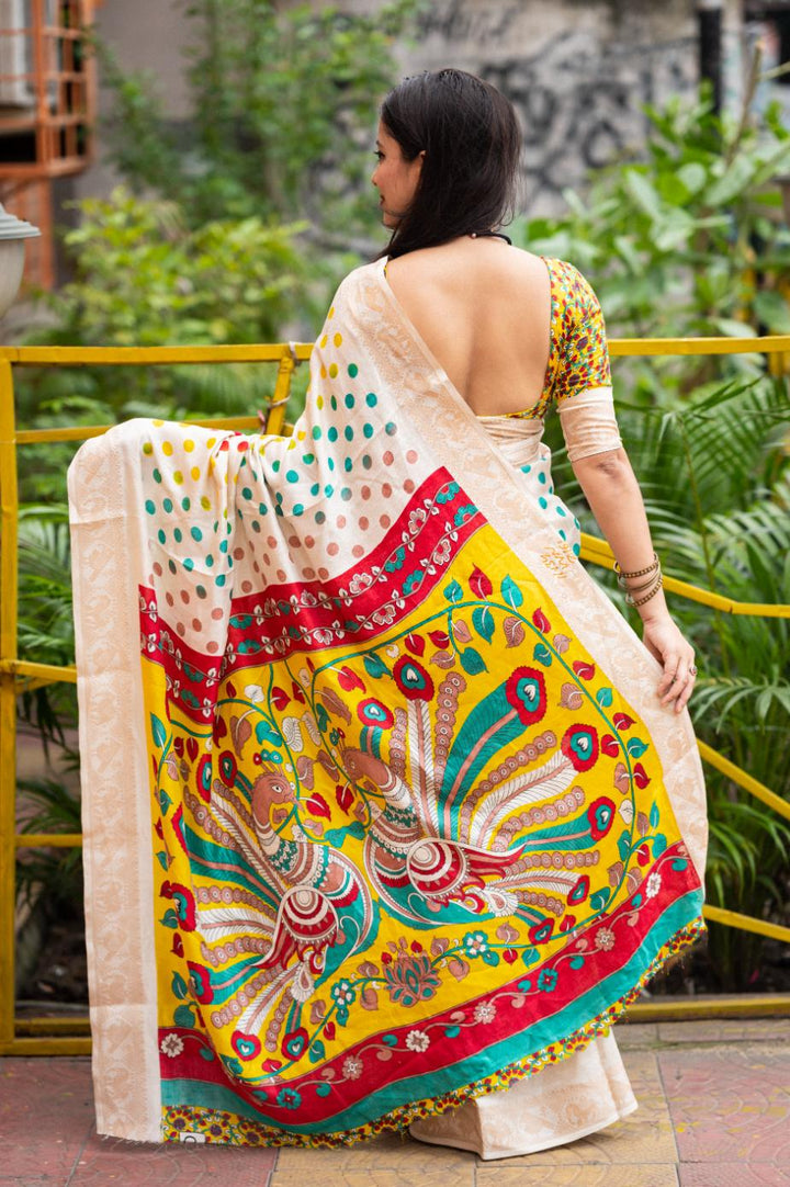 Pearl Cream Soft Pashmina Silk Saree.