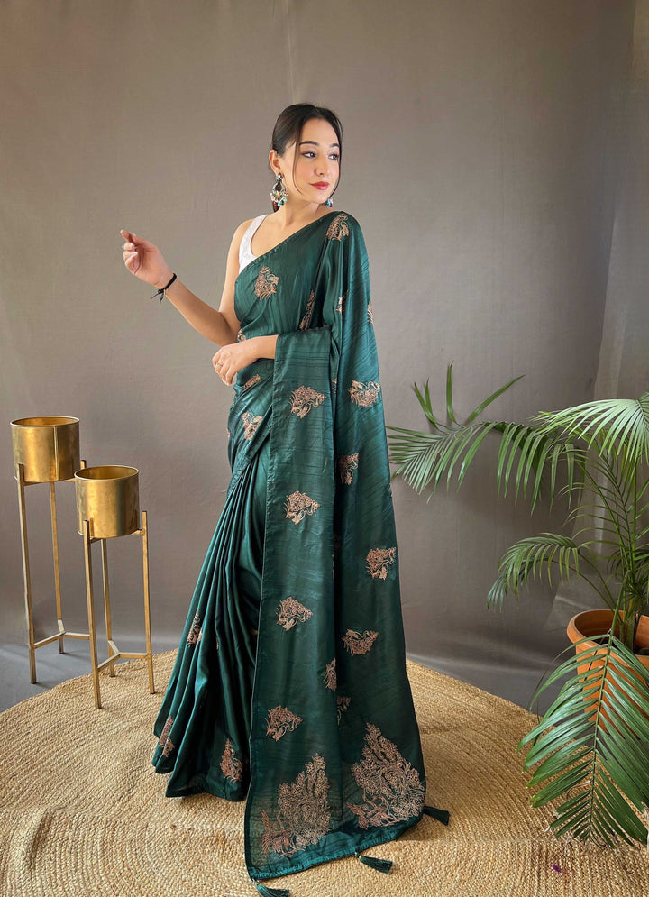 Vibrant Green silk saree - PAHRAVA