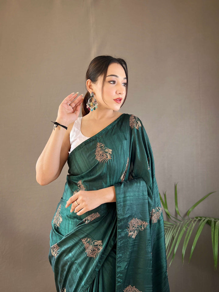 Vibrant Green silk saree - PAHRAVA