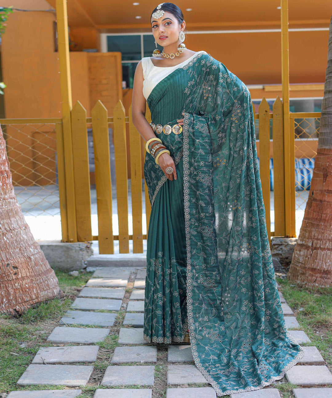 Olive Green soft silk saree - PAHRAVA