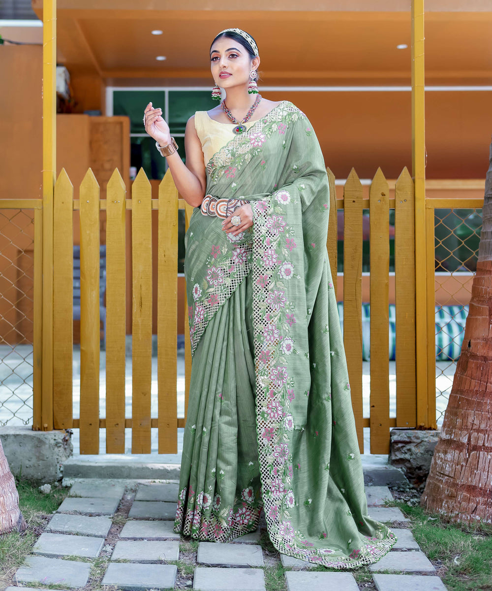 Pistachio Green silk saree - PAHRAVA