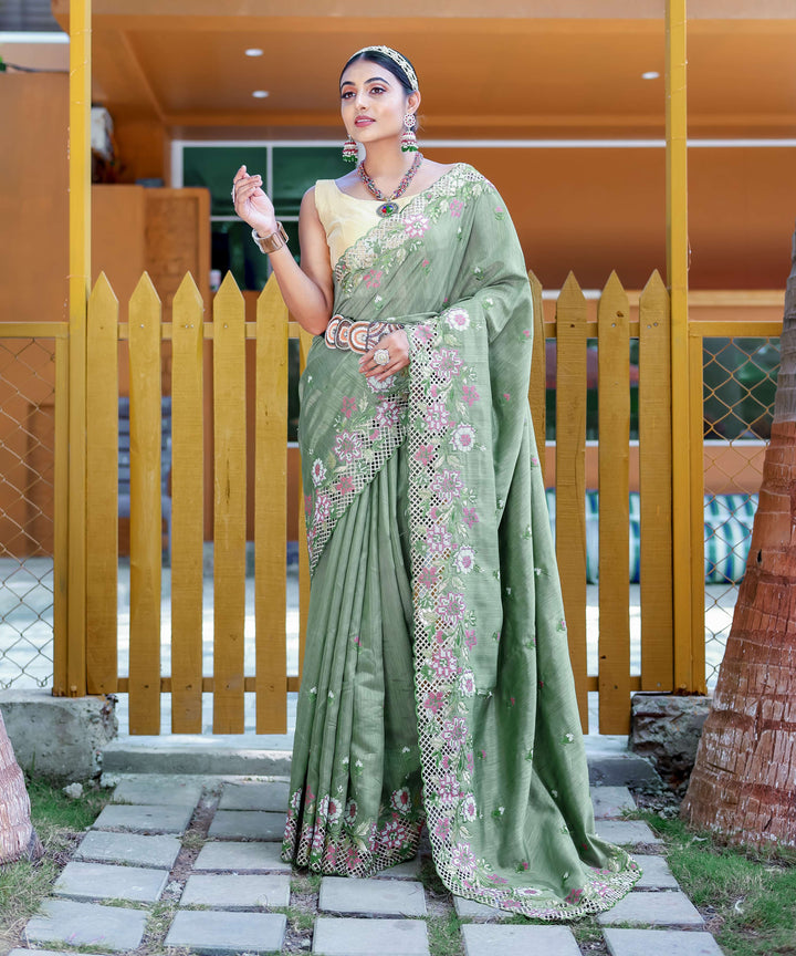 Pistachio Green silk saree - PAHRAVA