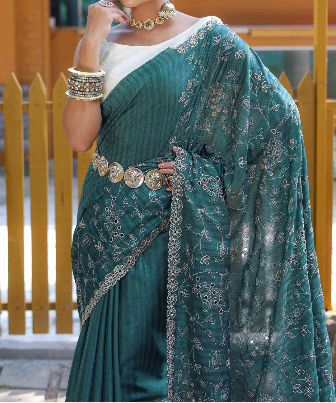 Olive Green soft silk saree - PAHRAVA