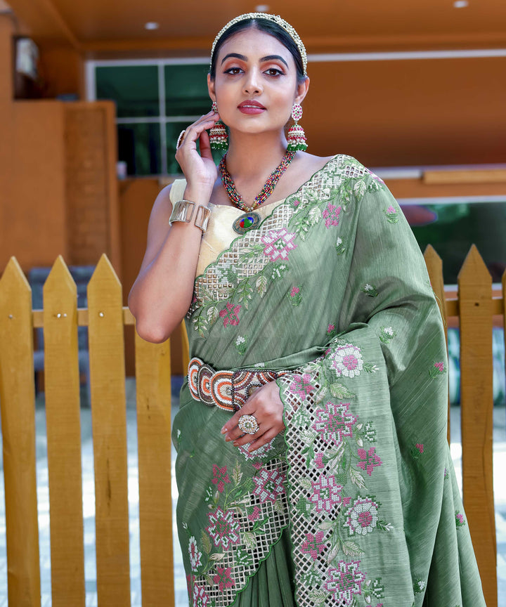 Pistachio Green silk saree - PAHRAVA