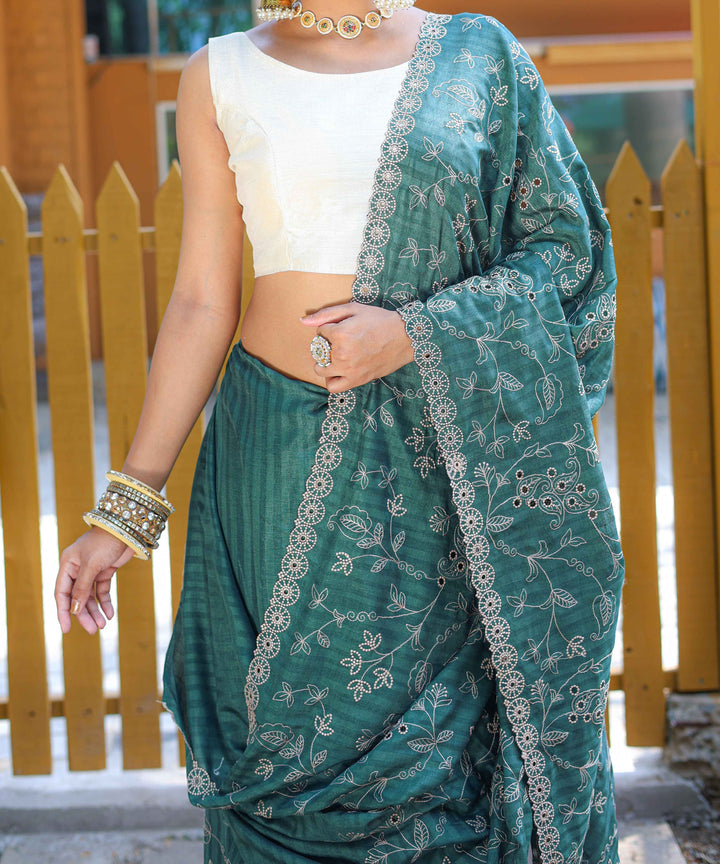 Olive Green soft silk saree - PAHRAVA