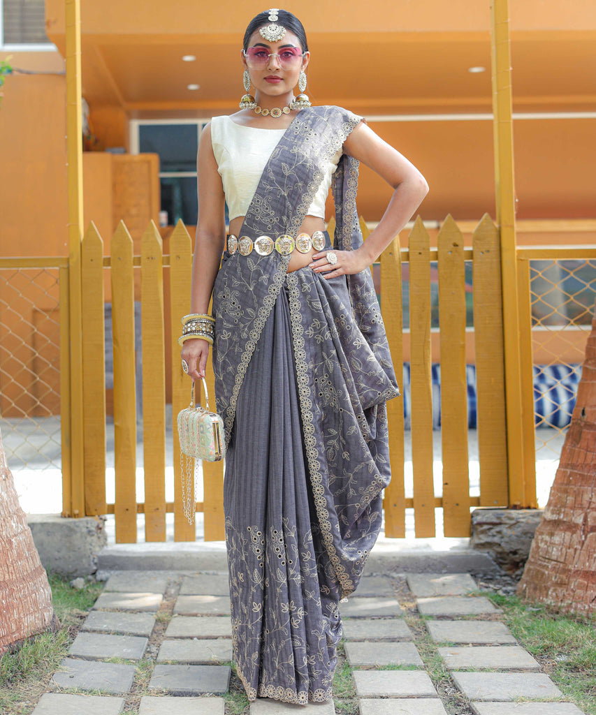 Pearl Grey soft silk saree - PAHRAVA