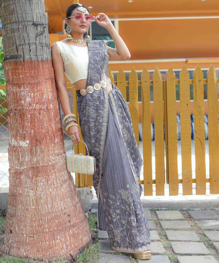 Pearl Grey soft silk saree - PAHRAVA