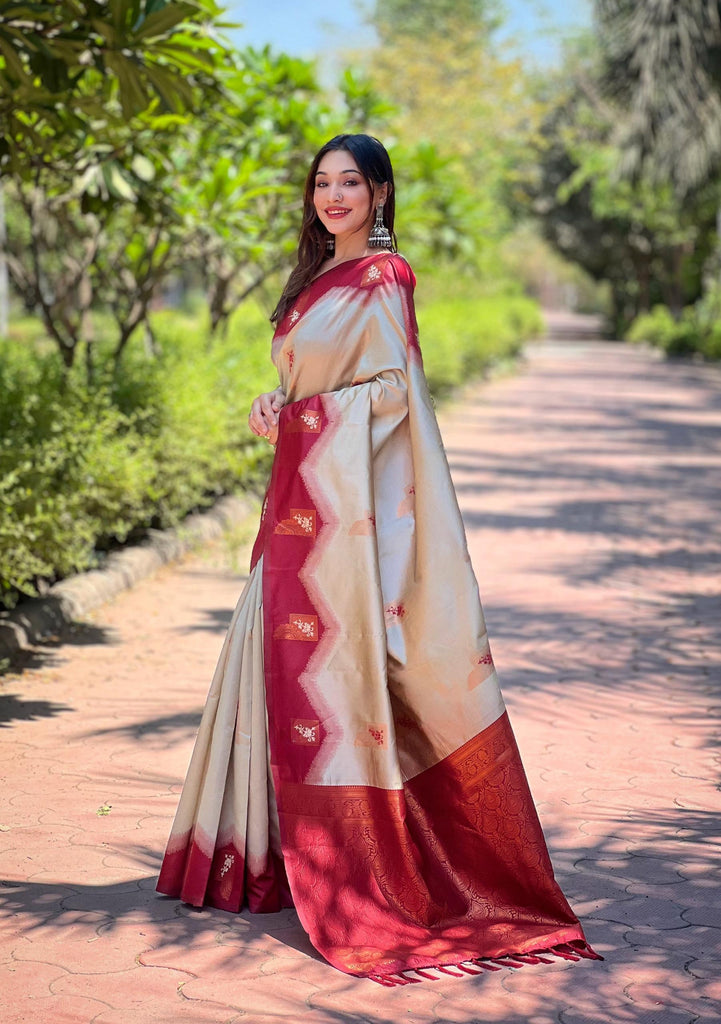 Warm Grey pure Kanjivaram pattu full zari silk saree with a super rich grand Meena pallu - PAHRAVA