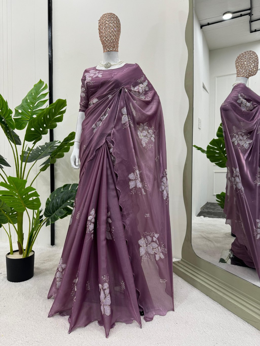 Dull Purple Designer Saree on Jimmy chu Febric with Thred & Sequnce work. - PAHRAVA