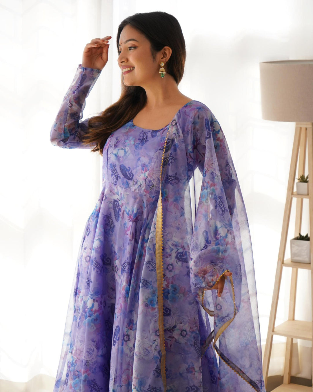 Faded Purple Organza Elegance Party Wear Kurtis