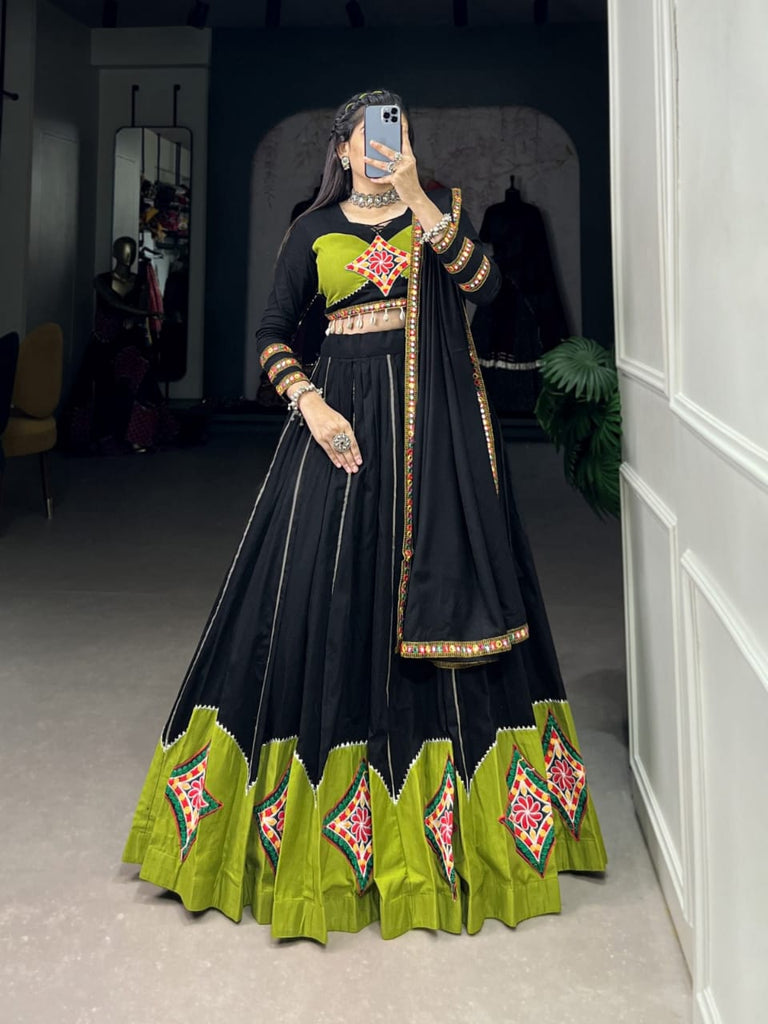 Bold Black With Green Gorgeous Navratri Lehenga.