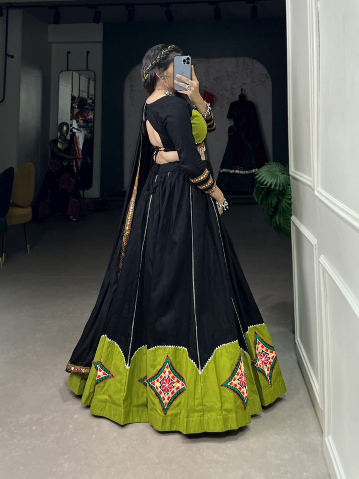 Bold Black With Green Gorgeous Navratri Lehenga.