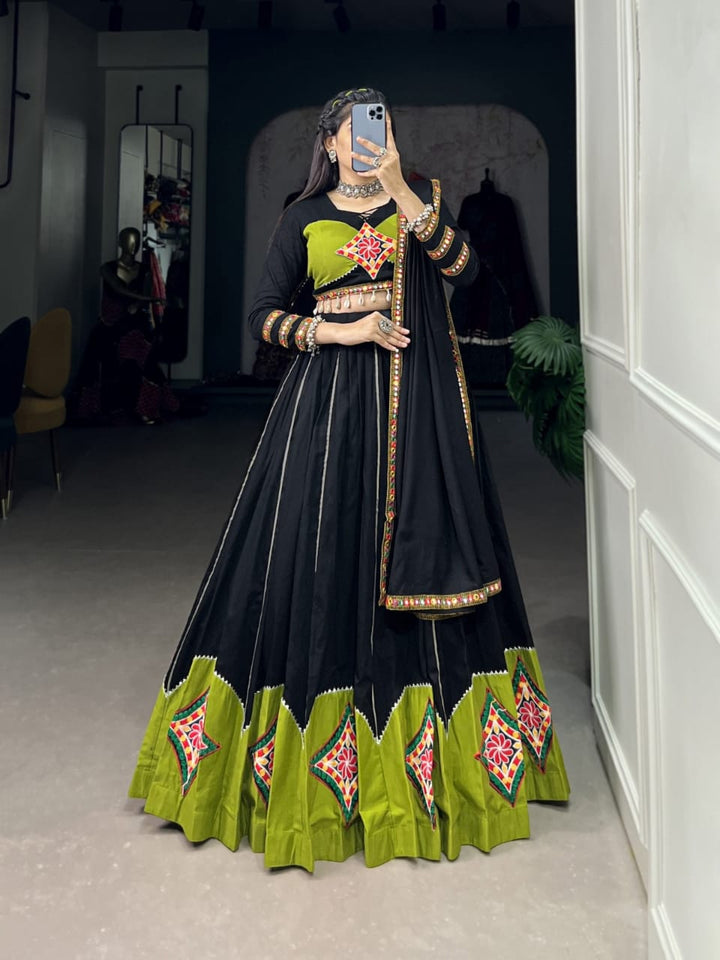 Bold Black With Green Gorgeous Navratri Lehenga.