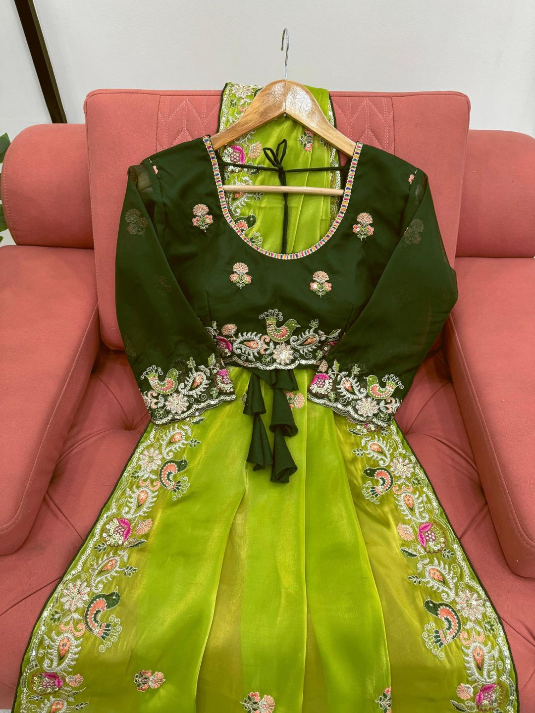 Lemon Green Jimmu Chu silk with Sequence work Saree