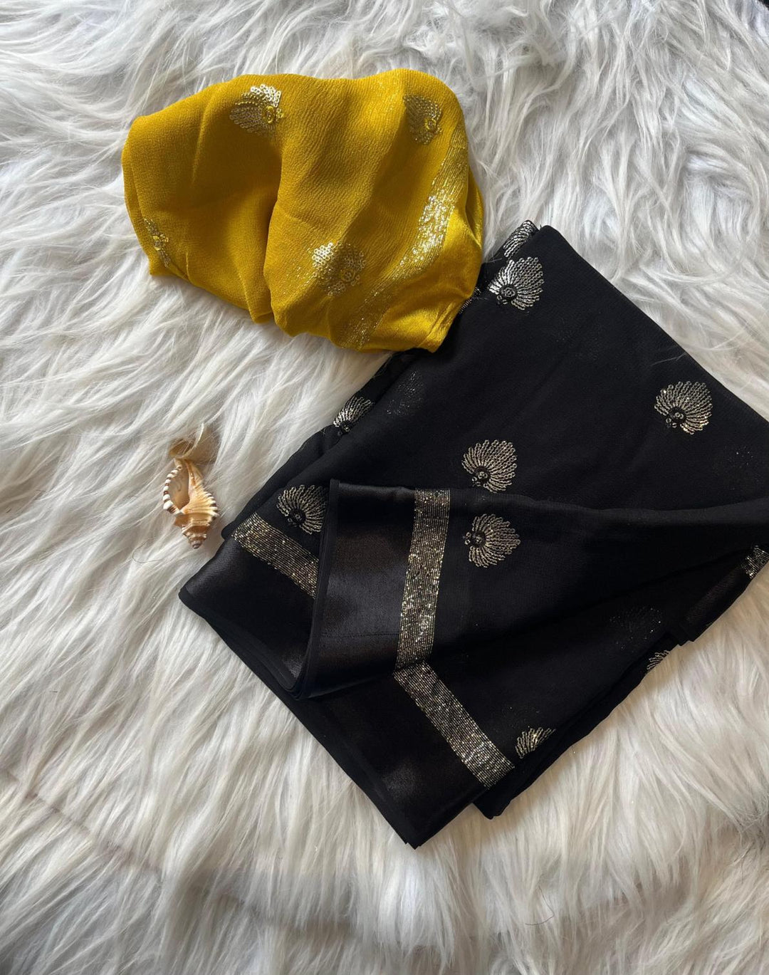 Bold Black Pure Viscose Georgette With satin border Saree