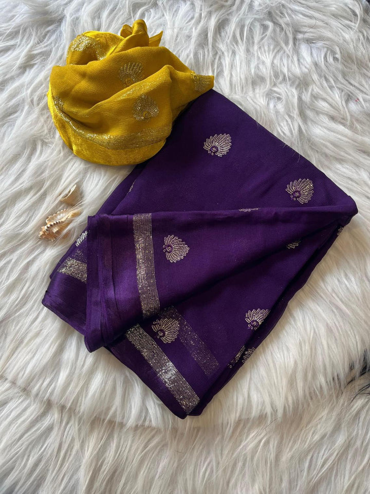 Dark Purple Pure Viscose Georgette With satin border Saree