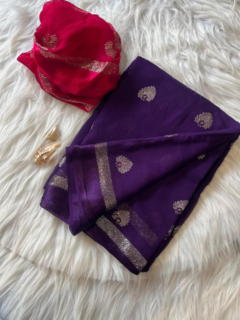 Dark Purple Pure Viscose Georgette With satin border Saree