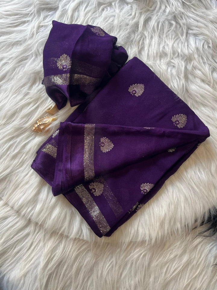 Dark Purple Pure Viscose Georgette With satin border Saree