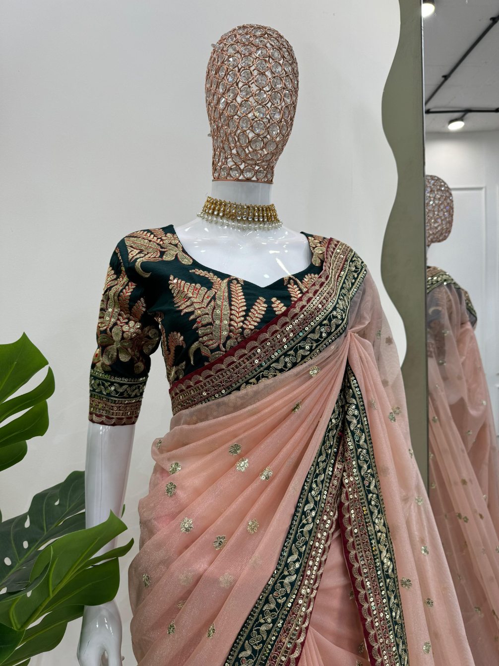 Old Pink Twill Net Fabric with Thraed & Sequence work saree