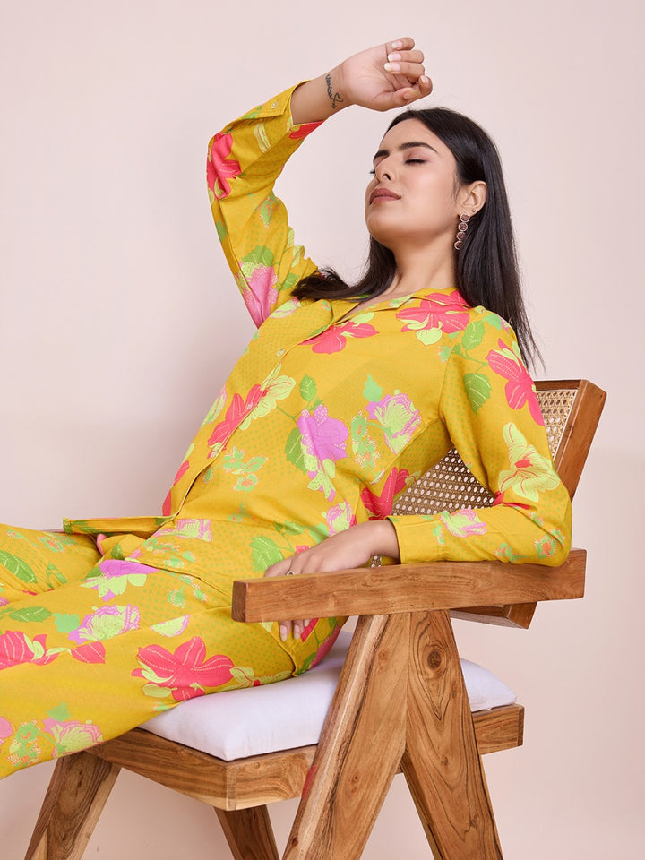 Mustard yellow Rayon Slub Co-ord Set