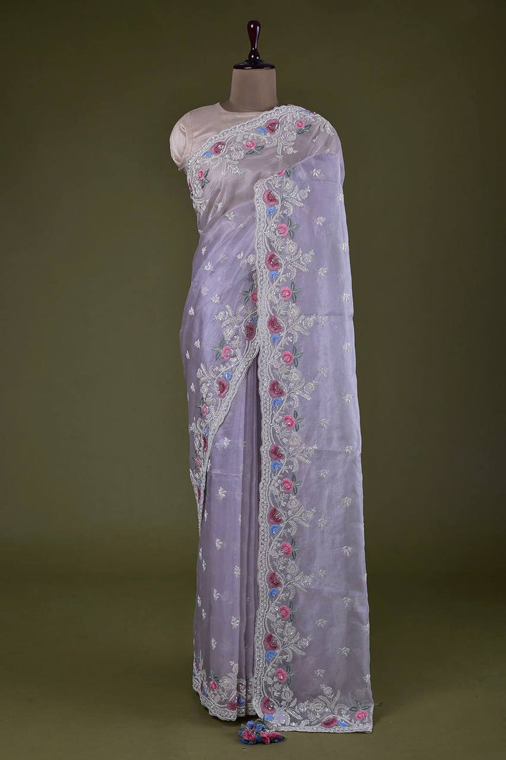 Lavender Soft Barberry Jimmy Cho with Embroidery Treads, Coding & Sequins Work saree