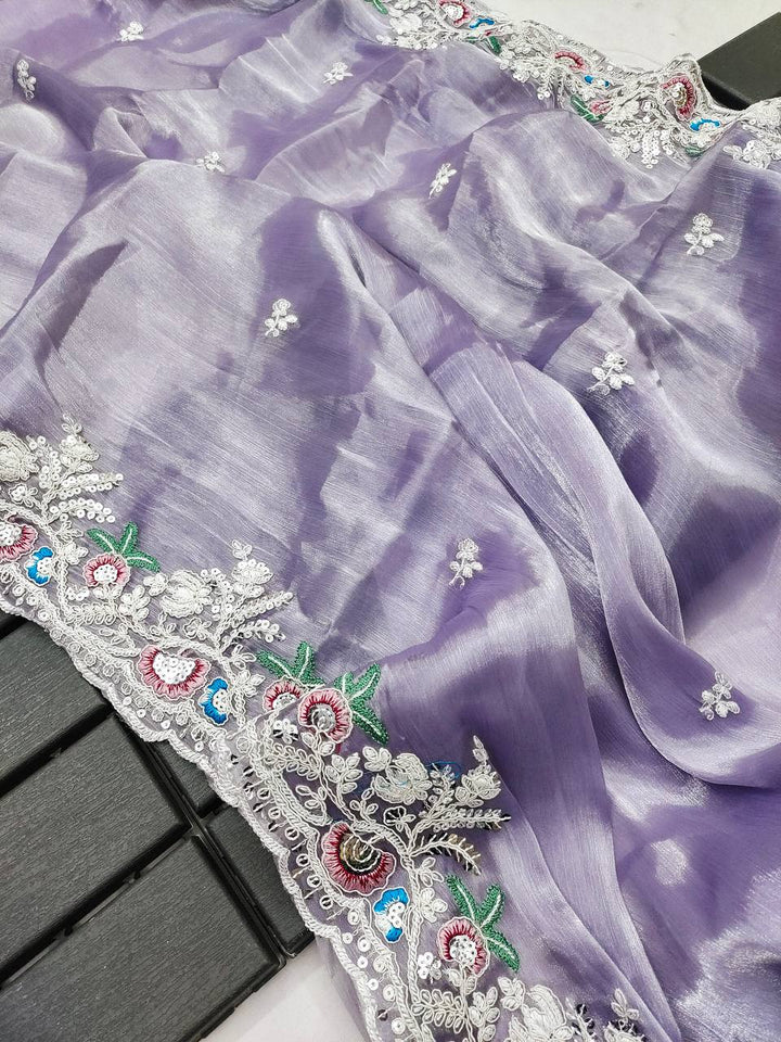 Lavender Soft Barberry Jimmy Cho with Embroidery Treads, Coding & Sequins Work saree