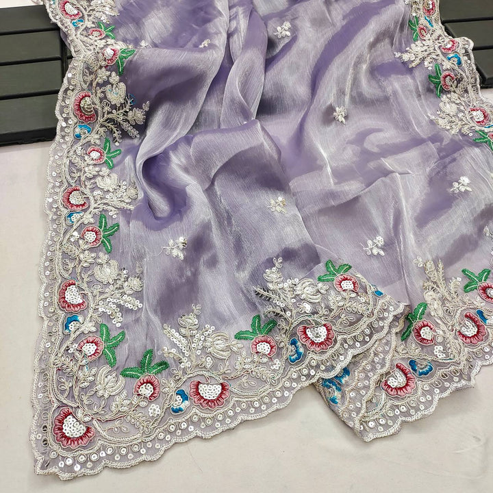 Lavender Soft Barberry Jimmy Cho with Embroidery Treads, Coding & Sequins Work saree