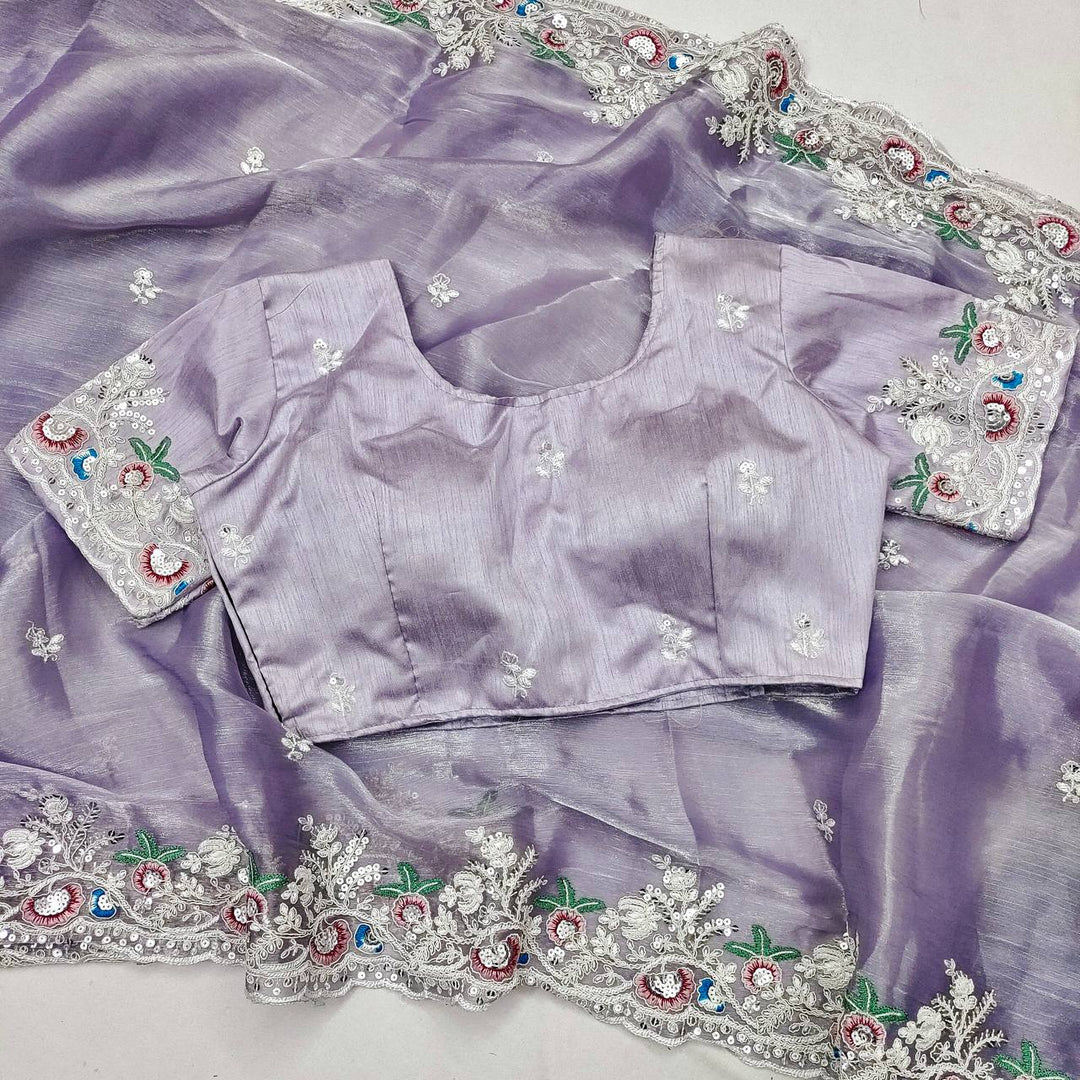 Lavender Soft Barberry Jimmy Cho with Embroidery Treads, Coding & Sequins Work saree