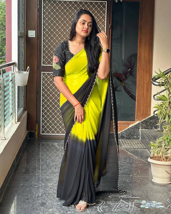 yellowish green With Black Two Tone Shaded Elegant saree