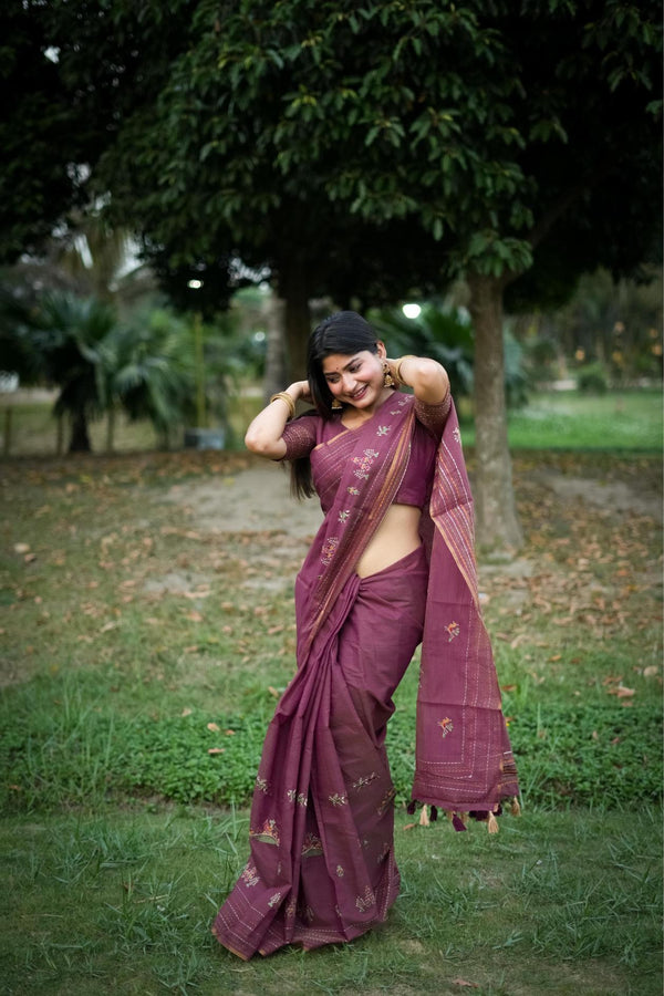 Dull Purple Khadi Tussar Silk Saree.