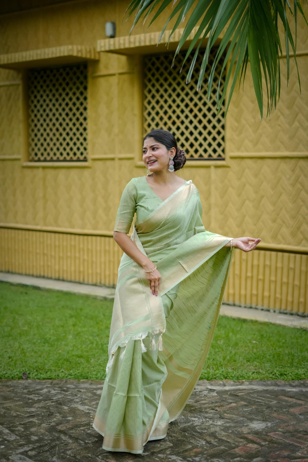 Pista Green Banarasi Raw Silk Saree