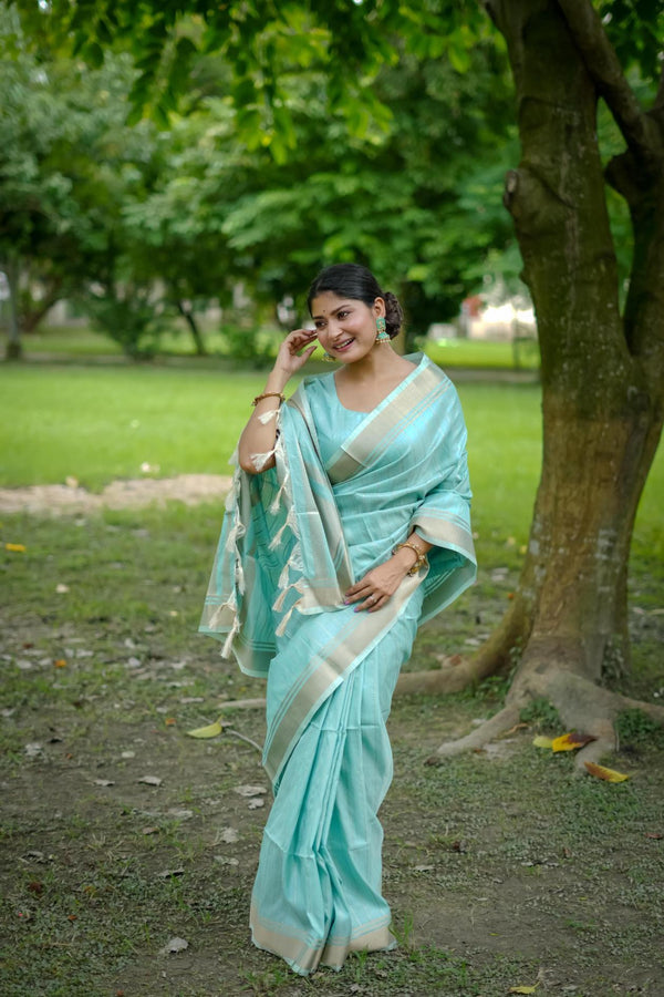 Sky Blue Banarasi Raw Silk Saree