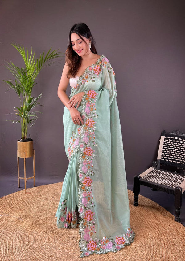 Shadow Green Soft Glossy Silk Saree.