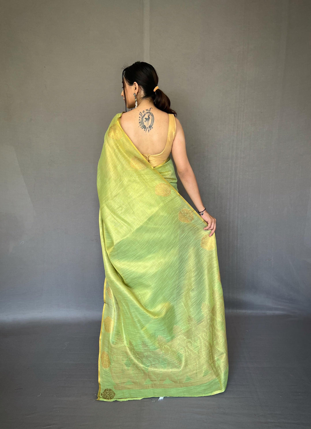 Pistachio Green Zari Weaving Tissue Silk Saree - PAHRAVA