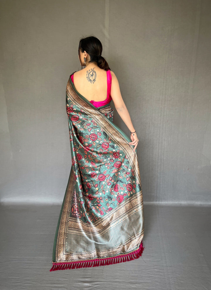 Teal Green Soft silk saree - PAHRAVA