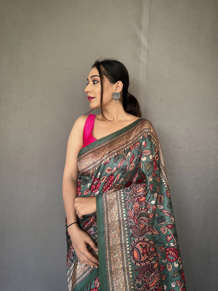 Teal Green Soft silk saree - PAHRAVA