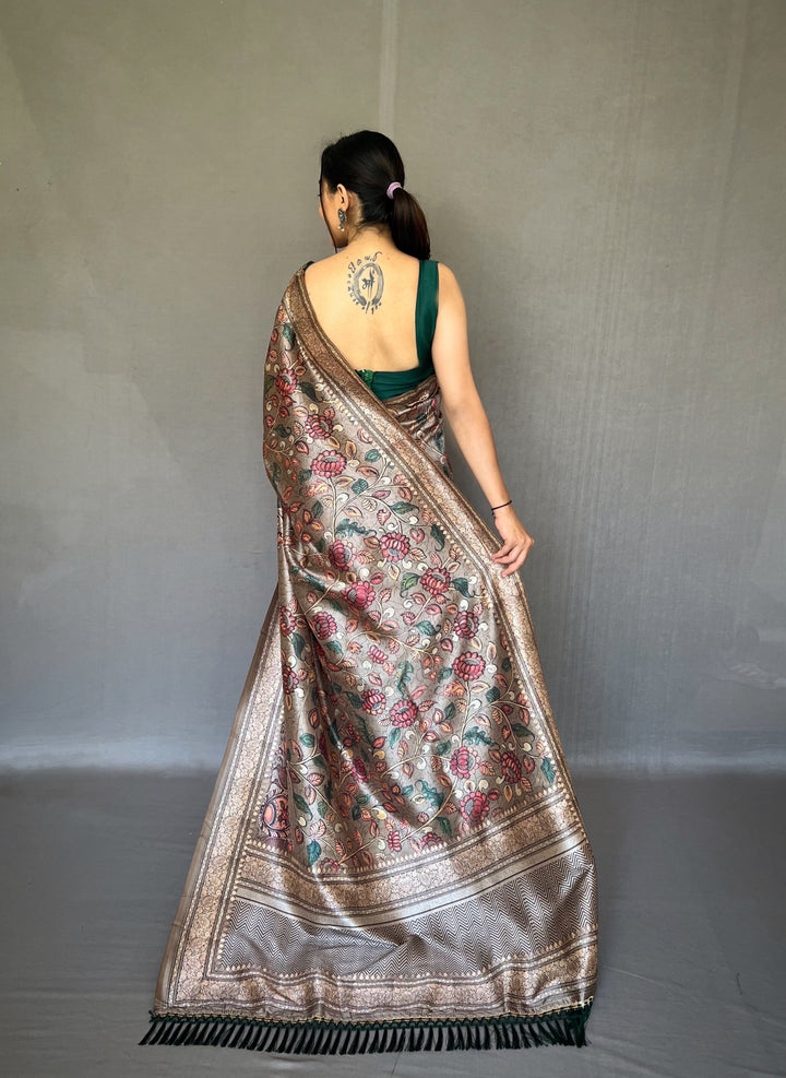 Silver Grey Soft silk saree - PAHRAVA