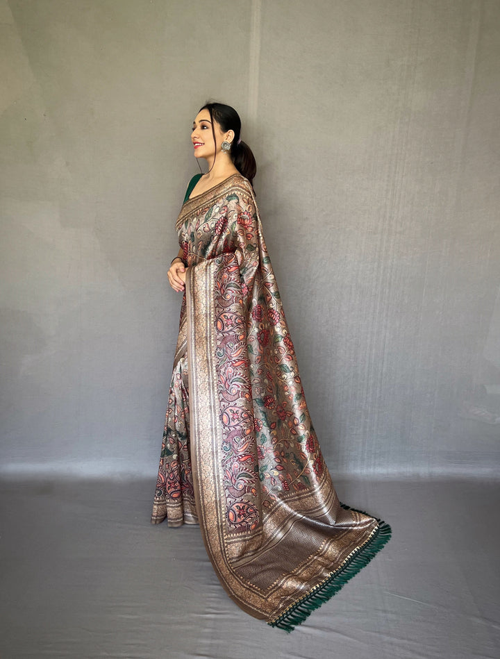 Silver Grey Soft silk saree - PAHRAVA