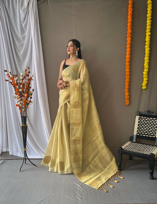 Caramel Cream Tissue Silk Saree - PAHRAVA