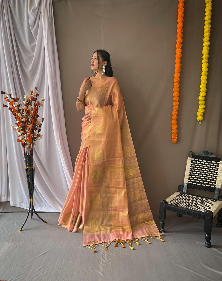 Plum Peach Tissue Silk Saree - PAHRAVA