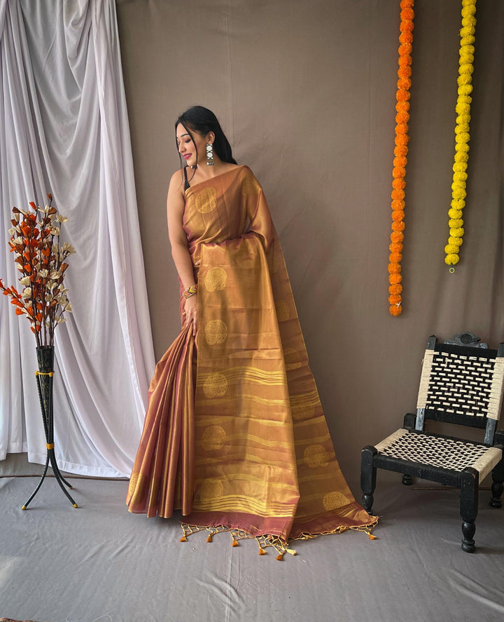 Dusky Pink Tissue Silk Saree - PAHRAVA