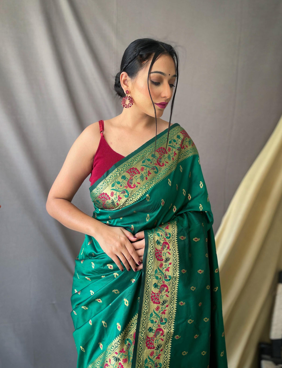 Antique Green Paithani Soft Silk Saree - PAHRAVA