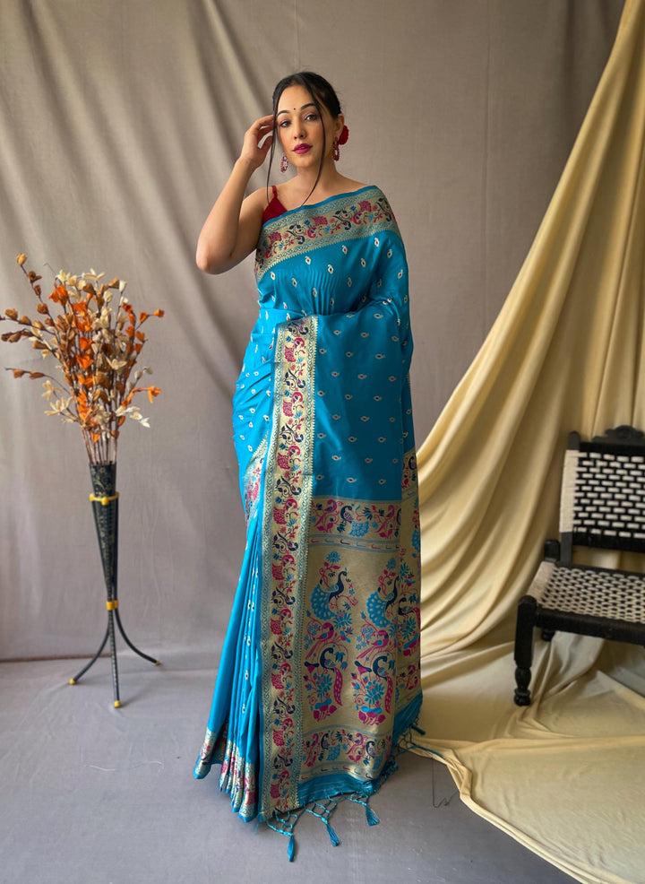 True Blue Paithani Soft Silk Saree - PAHRAVA