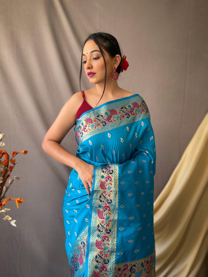 True Blue Paithani Soft Silk Saree - PAHRAVA