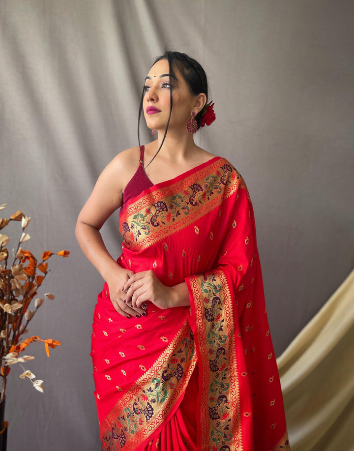 Brick Red Paithani Soft Silk Saree - PAHRAVA