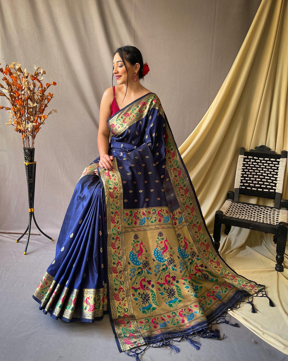 Dark Blue Paithani Soft Silk Saree - PAHRAVA