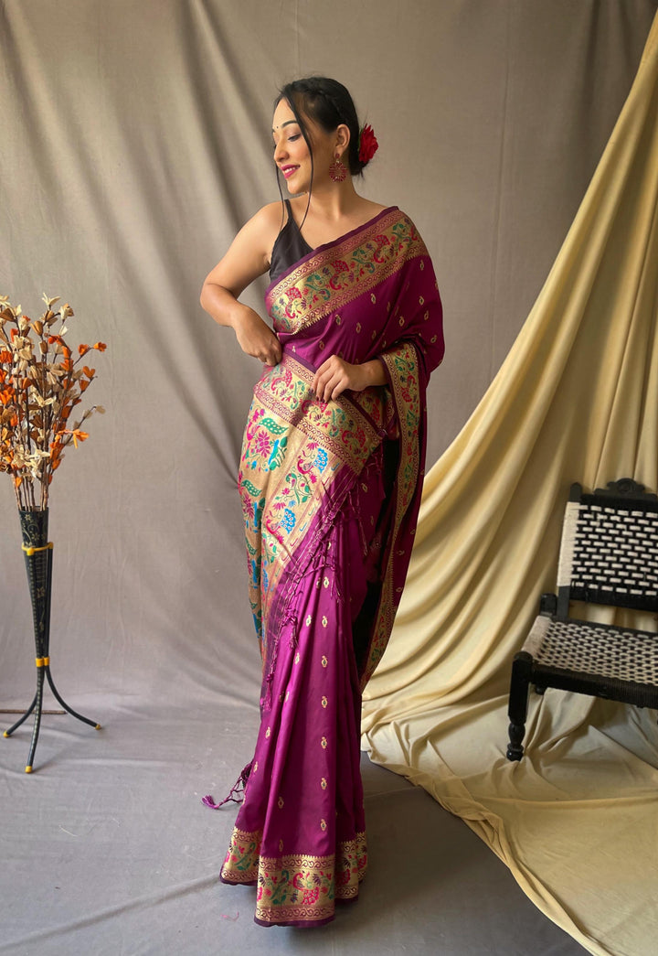 Pure Purple Paithani Soft Silk Saree - PAHRAVA