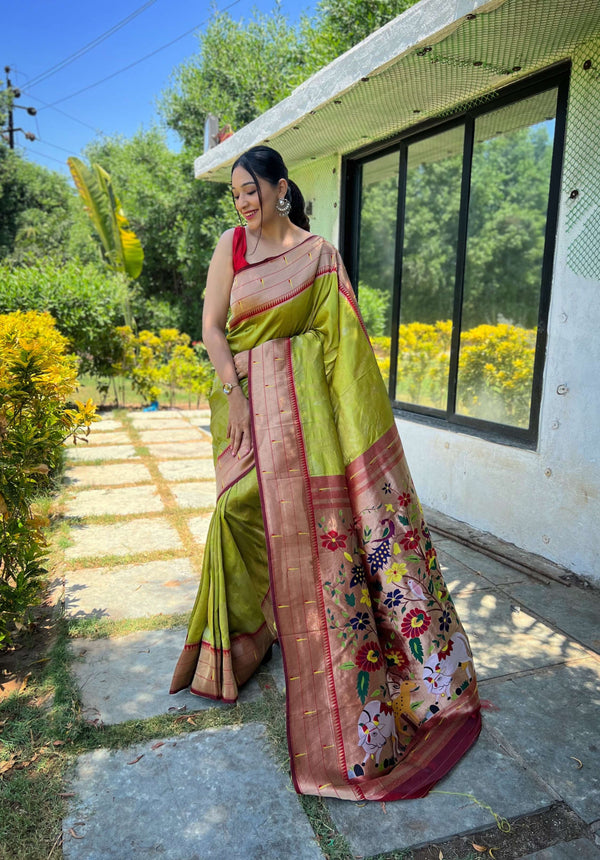 Pistachio Soft Green Paithani Silk Saree - PAHRAVA