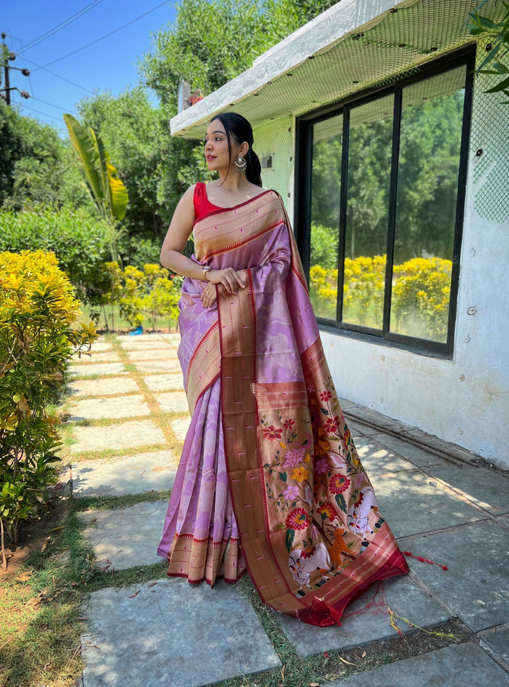 Bright Soft Lavender Paithani Silk Saree - PAHRAVA